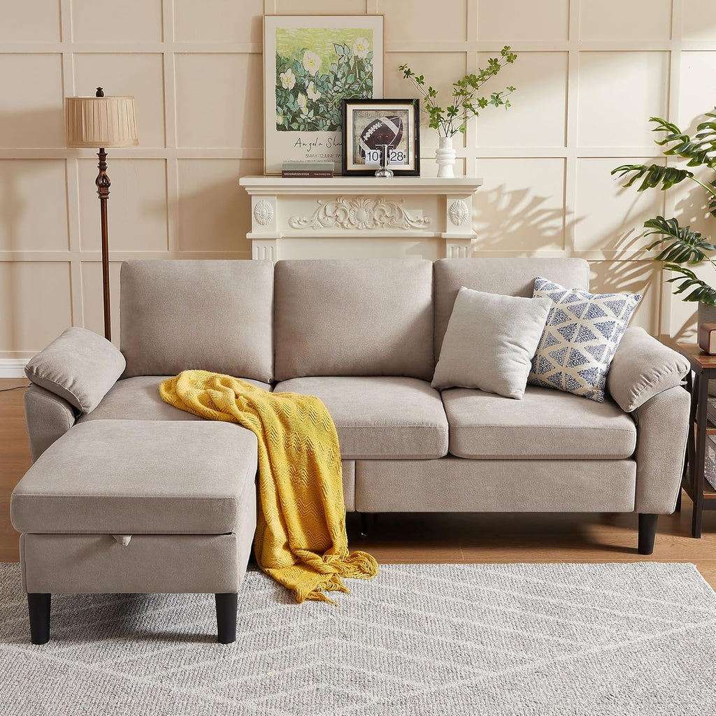 80" Convertible Sectional Sofa, Small L Shaped 3 Seat Couch with Reversible Storage Chaise