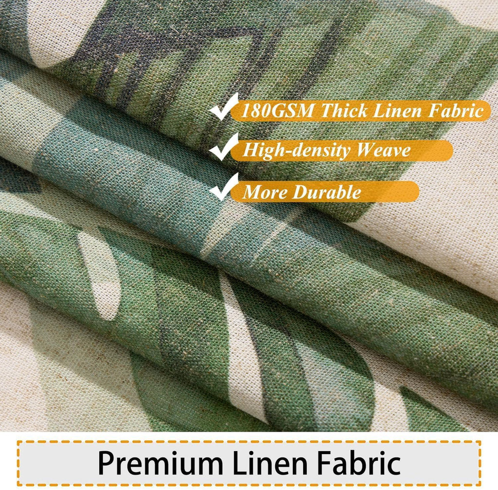 Linen Tropical Green Leaf Shower Curtains Botanical Banana Monstera Leaf Palm Tree Water Repellent Heavy Duty Fabric