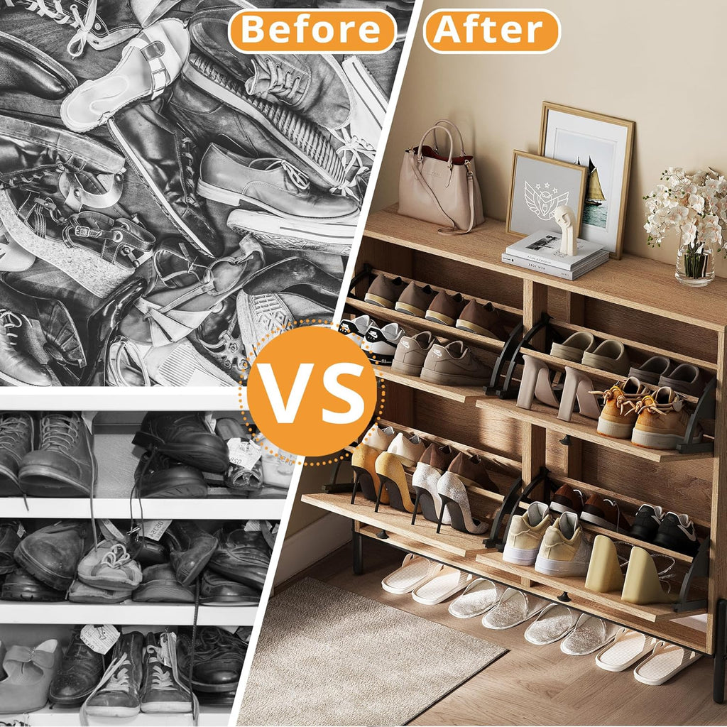 Rattan Shoe Cabinet Storage with 4 Flip Drawers, Freestanding Shoe Storage Organizer Cabinet , Narrow Shoe Rack