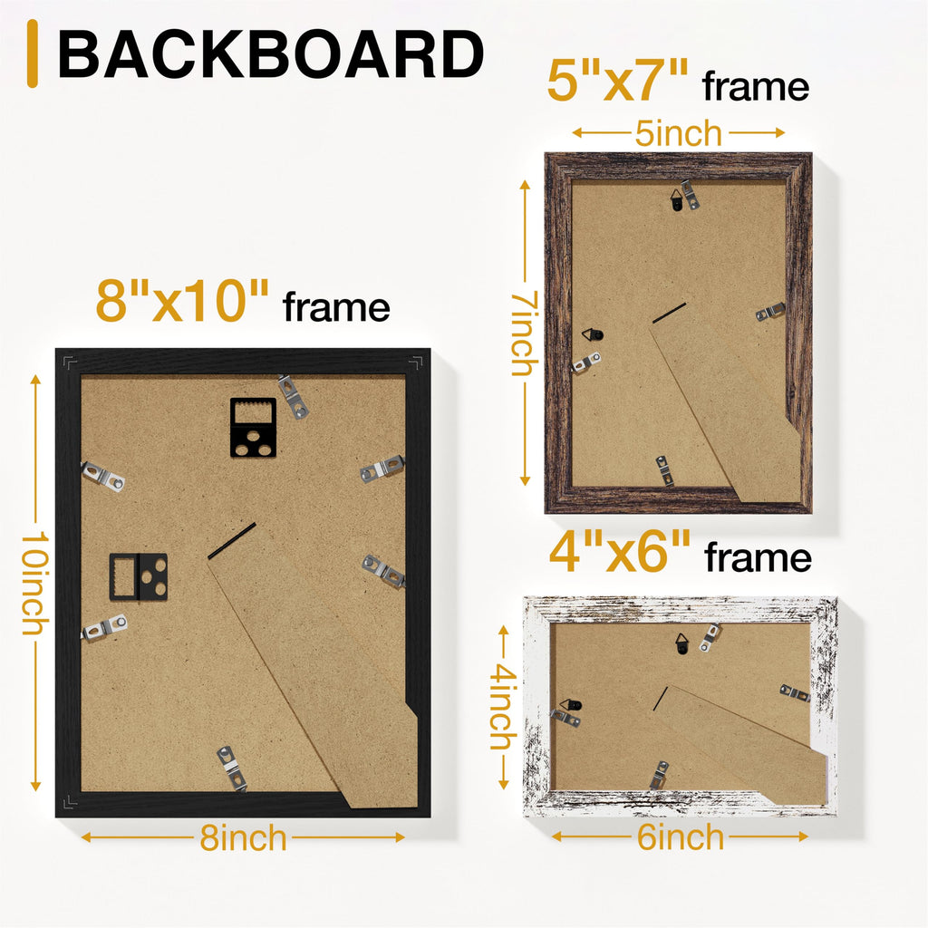 10 Pack Gallery Wall Frame Set, Black, Brown, Distressed White