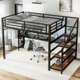 Metal Full Loft Bed with Desk and Storage Stairs,Heavy Duty Loft Bed Frame Full with LED Lights and Charging Station
