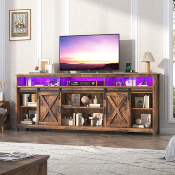 Farmhouse TV Stand for 90/85 Inch TV with Power Outlet, Entertainment Center with Storage and Sliding Barn Doors