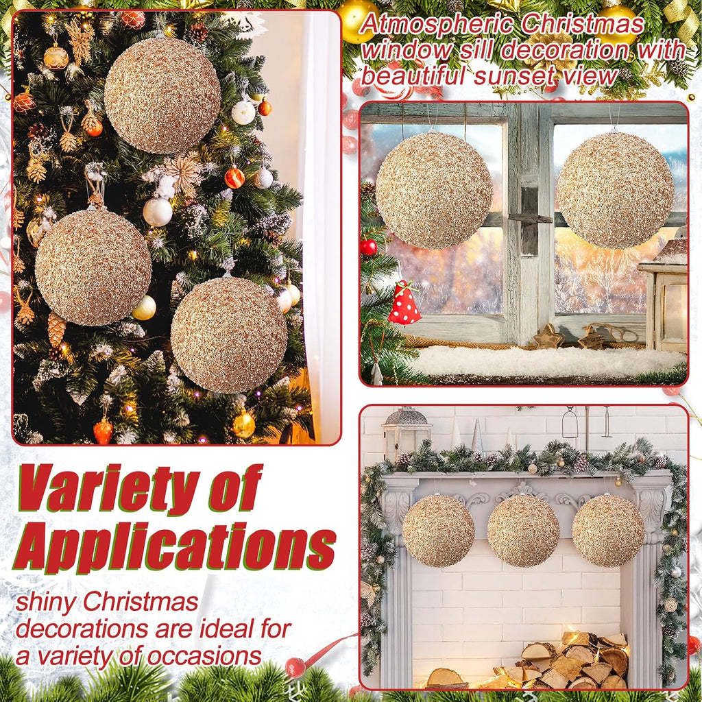 6 Pcs 8'' Extra Large Christmas Tree Ball Ornaments Oversized Huge Big Shatterproof Plastic Xmas Hanging Decorations