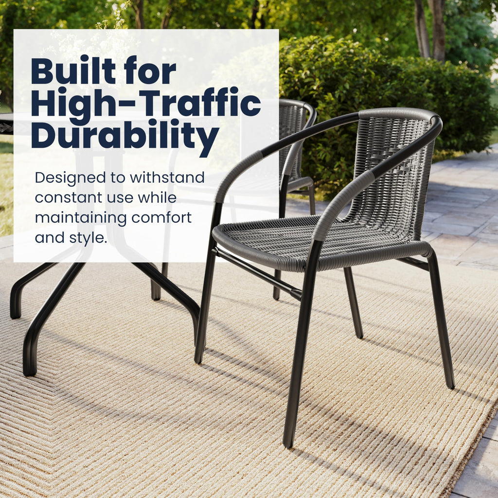 2 Pack Gray Rattan Indoor-Outdoor Restaurant Stack Chair