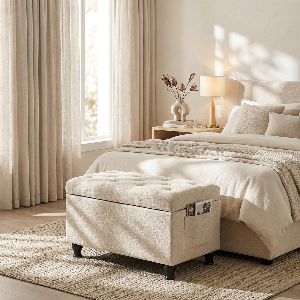 Small Ottoman with Storage Beige Ottomans
