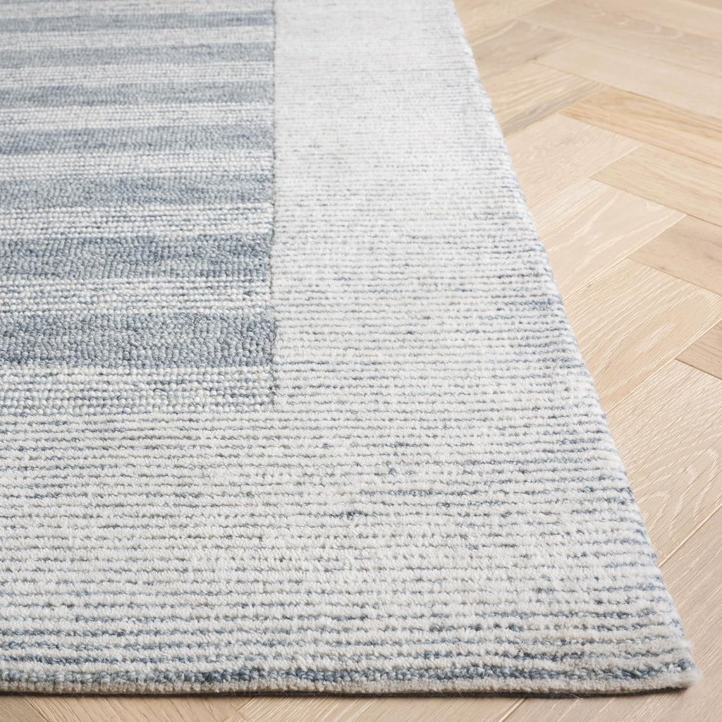 Pine Collection Area Rug - 2'3" x 8' Runner, Blue & Ivory, Handmade Wool, Stripe Pattern, Ideal, Foyer, Entryway