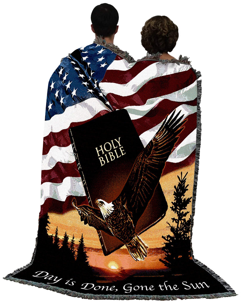 Day is Done Gone the Sun Blanket Bible Eagle Flag- Sympathy Bereavement Gift Tapestry Throw Woven from Cotton - Made