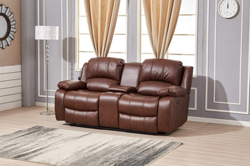 Power Reclining Bonded Leather Living Room Set (Brown, Loveseat)