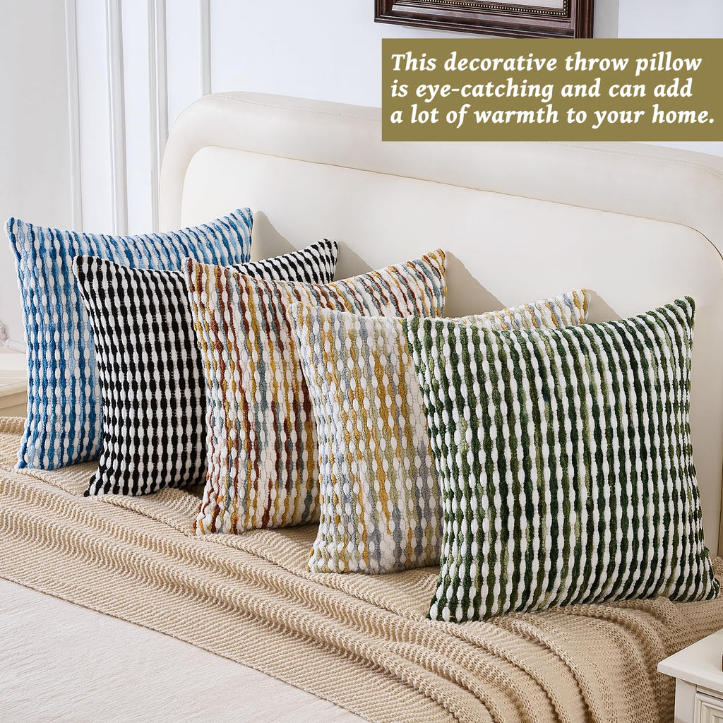 Set of 2 Boho Chenille Pillow Cover, 18 x 18-Inch Black