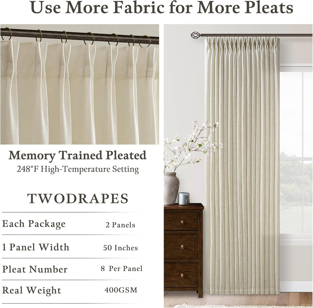 Beige Tan Linen Curtains 92 Inches Long for Living Room Standard Window Curtain Lengths Light Filtering Semi Sheer