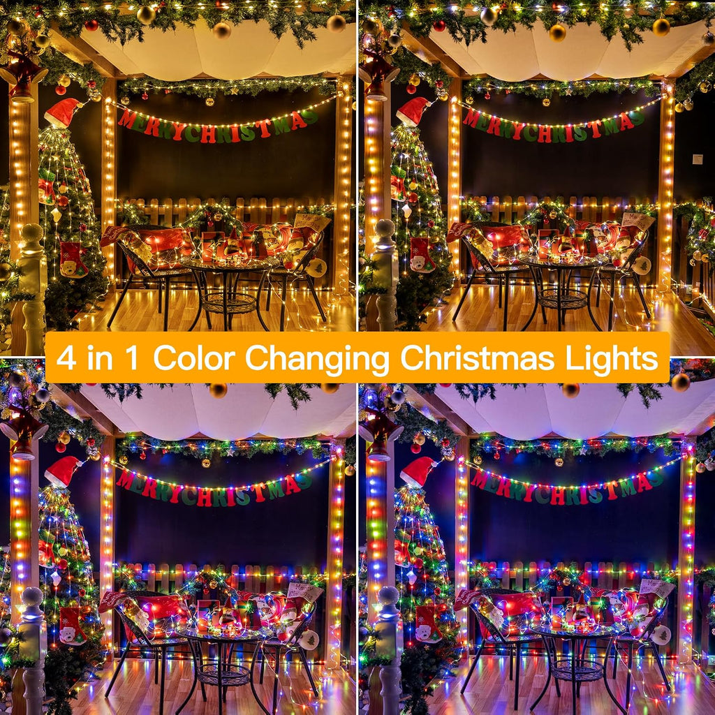 Christmas Lights Warm and Multicolor, 600LED 197FT Christmas Tree Lights IP67 Waterproof, Plug in Fairy Light with