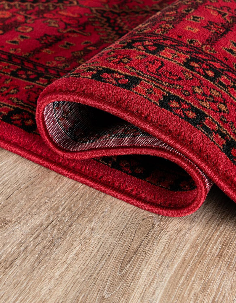 Bokhara Rug - 5' Oval Red Easy-Clean Rug - Traditional Medallion Design s, Bedrooms, and Dining Areas