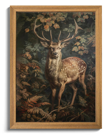 Vintage Deer Wall Art, Woodland Nature Wall Decor, Wood Framed Sandstone Textured Art, Majestic Antlered Stag in