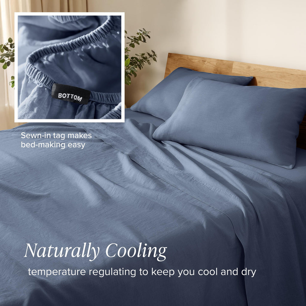 100% European Linen Sheet Set (Split King, Indigo)