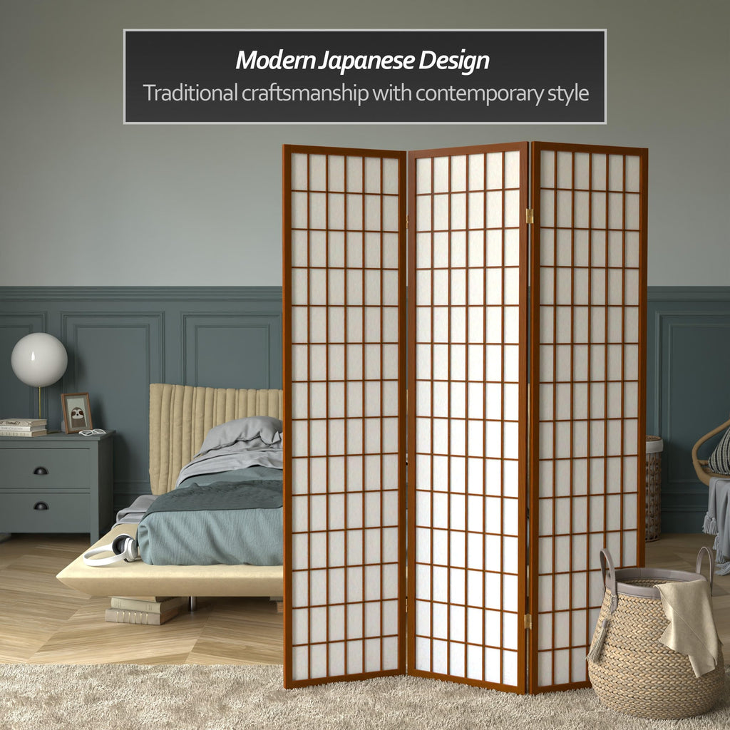 6 ft. Tall Window Pane Shoji Screen - Walnut - 3 Panels