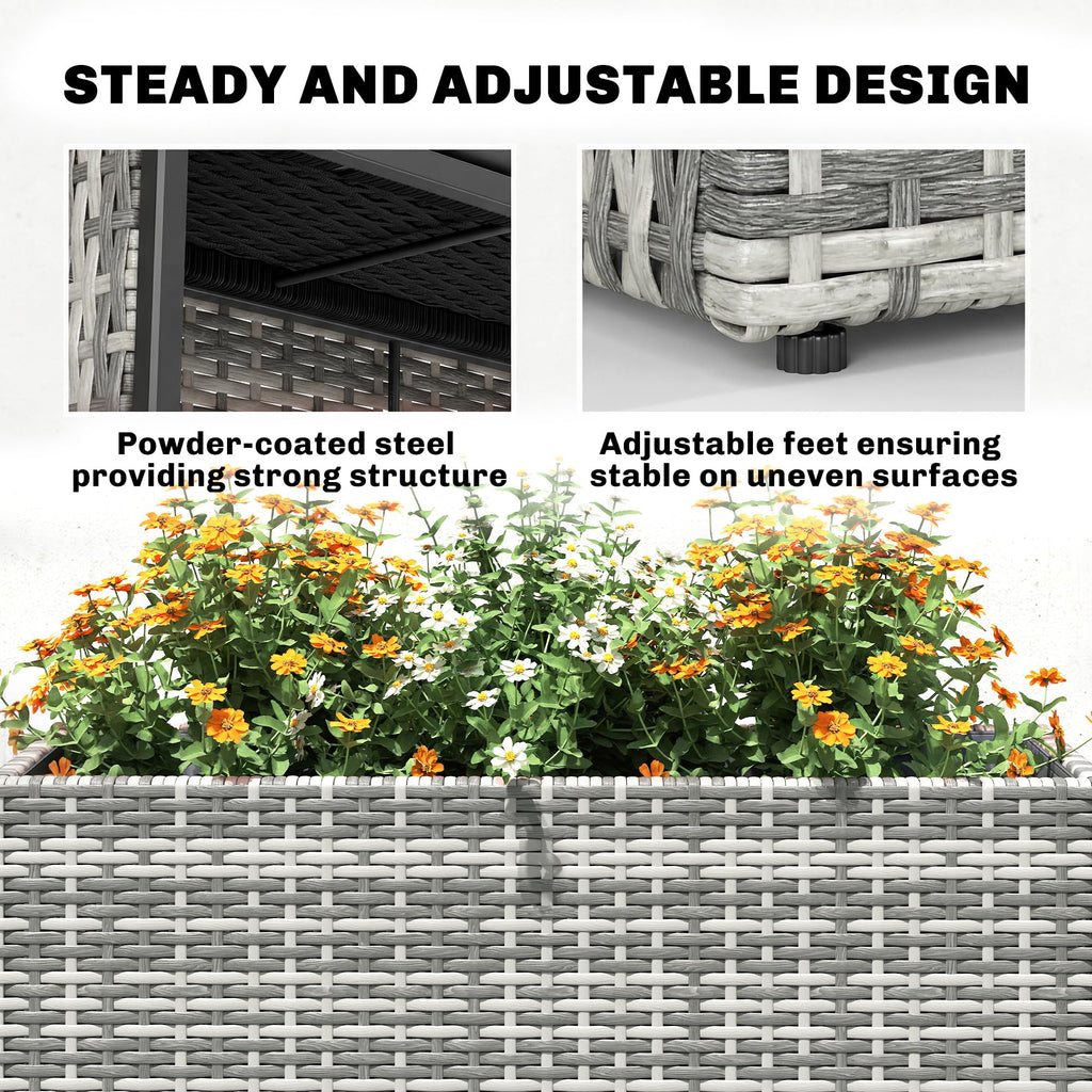 Tall Rectangular Planter with Removable Liner PE Wicker Gray
