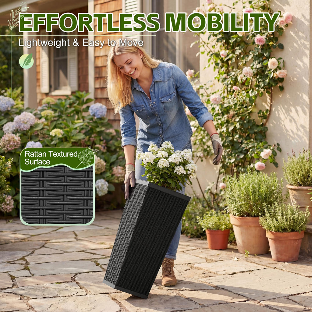 Resin 24'' Tall Planters, Large Taper Outdoor Planter