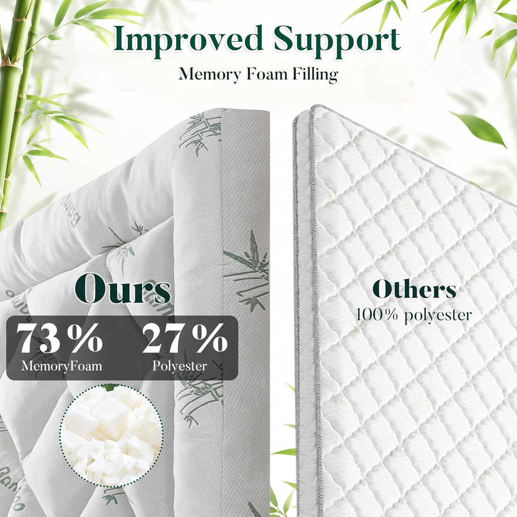 Full Size 3 inch Memory Foam Mattress Topper-Viscose Made from Bamboo Cooling Air Layer for Hot Sleepers,Thick Pillow
