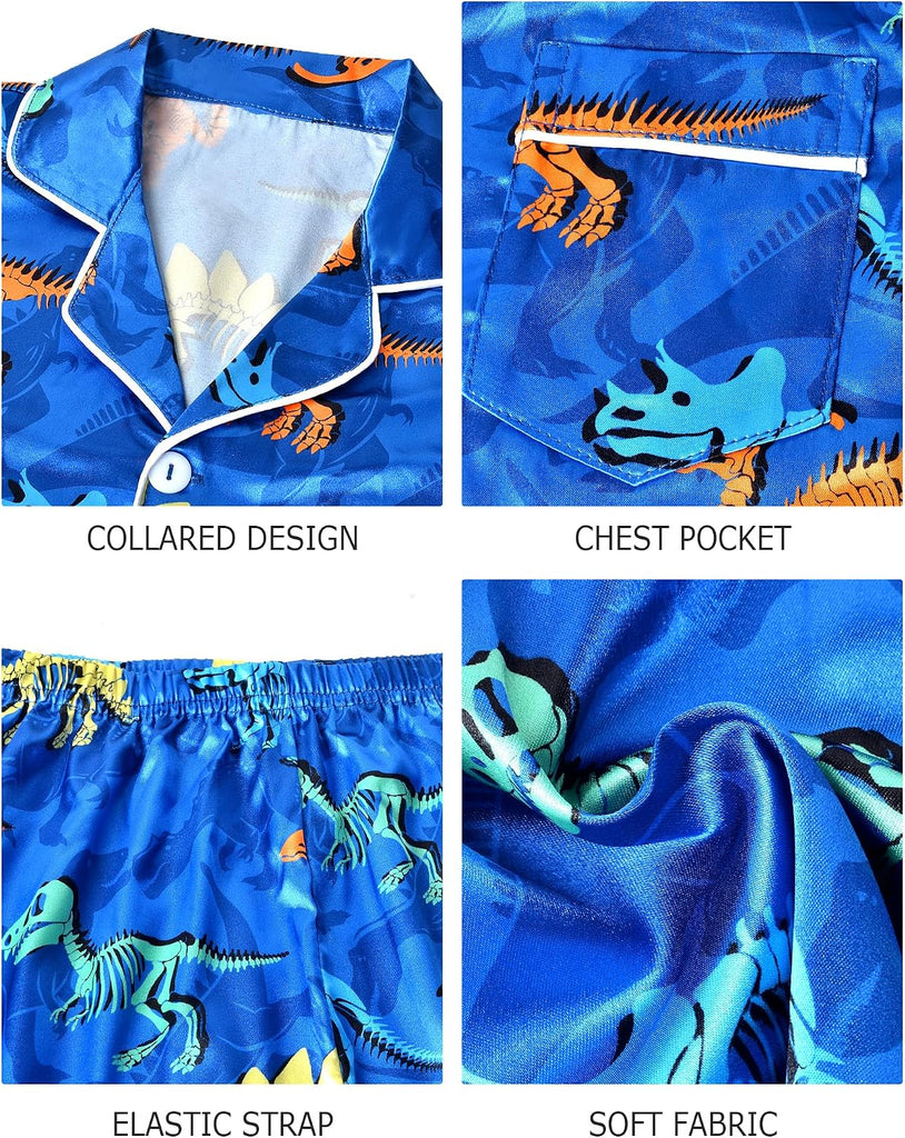 Boys Pajamas Toddler Little Boys Silky Satin Pajamas Button Down Short Sleeve & Shorts Pjs Set Kids Sleepwear