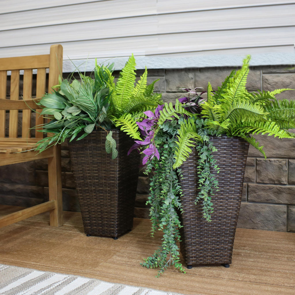 20" Square Tall Wicker Outdoor Planter, Brown, 8pk