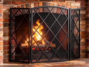 3-Panel Fireplace Screen 48" W x 30" H Wrought Iron Spark Guard