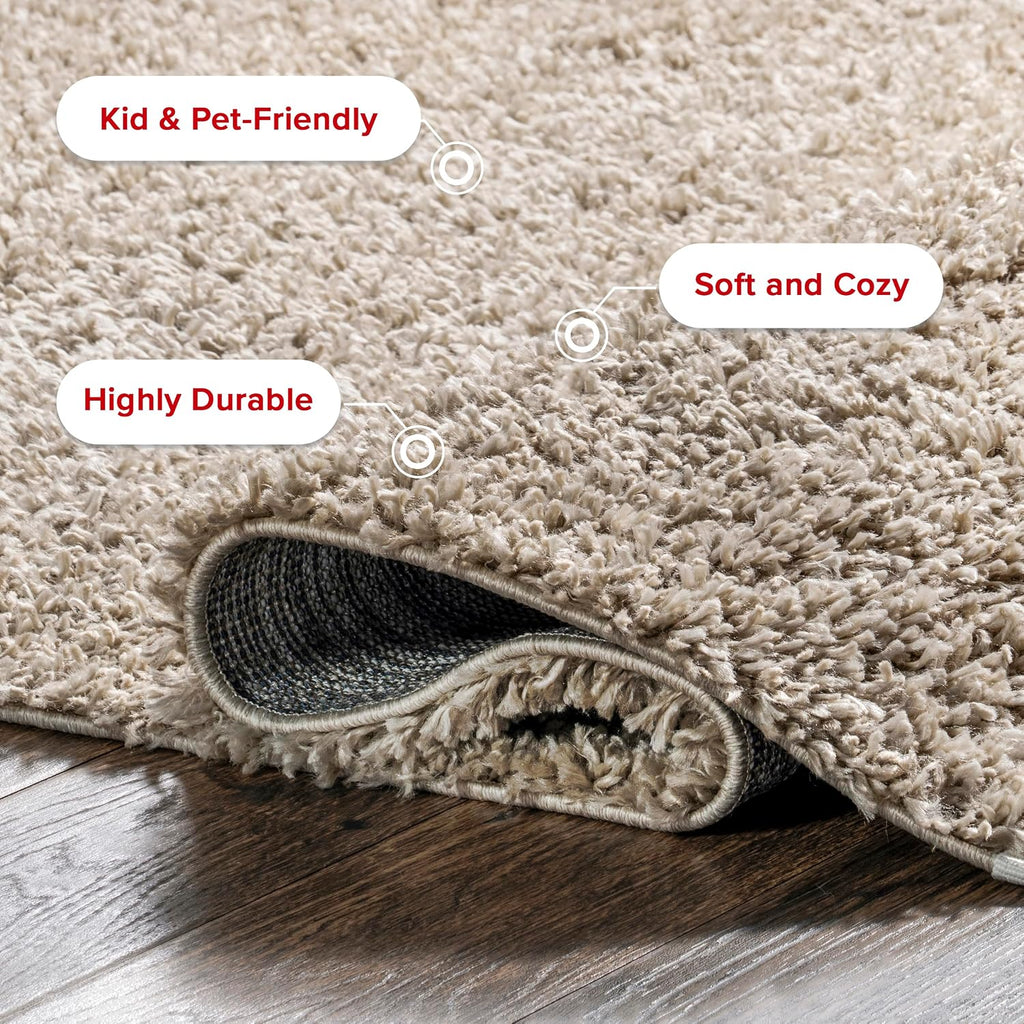 Neva Beige Solid Power Loomed Area Rug, 7' x 9'