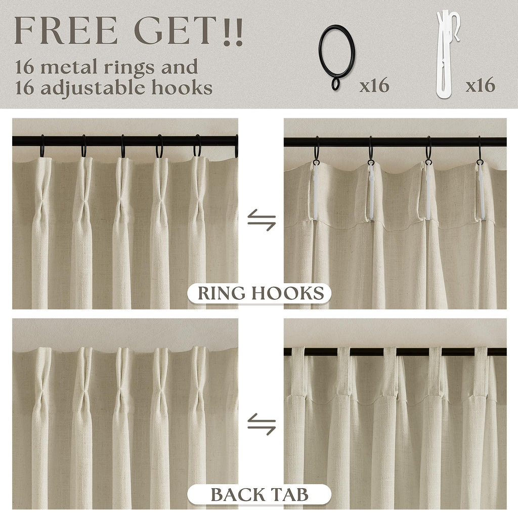 108 Inch Neutral Linen Curtains 2 Panels Set Pinch Pleated