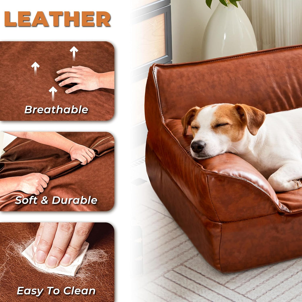 Dog Couch Bed Leather Elevated Dog Sofa for Small Medium Dog Under 50lbs