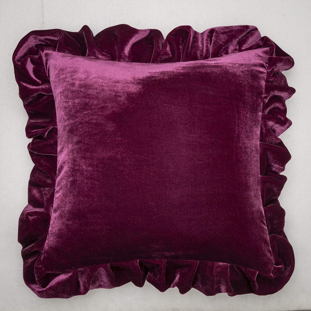 Velvet Throw Pillow Cover Soft Decorative Luxurious Solid Square Cushion Case,Pack of 2, 18 x 18 Inches, Amaranth