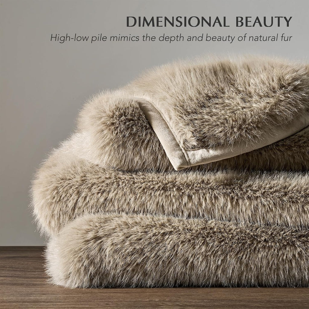 Luxury Faux Fur Throw Blanket, 50"x60", Natural Mink | Fluffy Faux Mink Blanket, Soft Cozy Plush, Thick Warm Winter