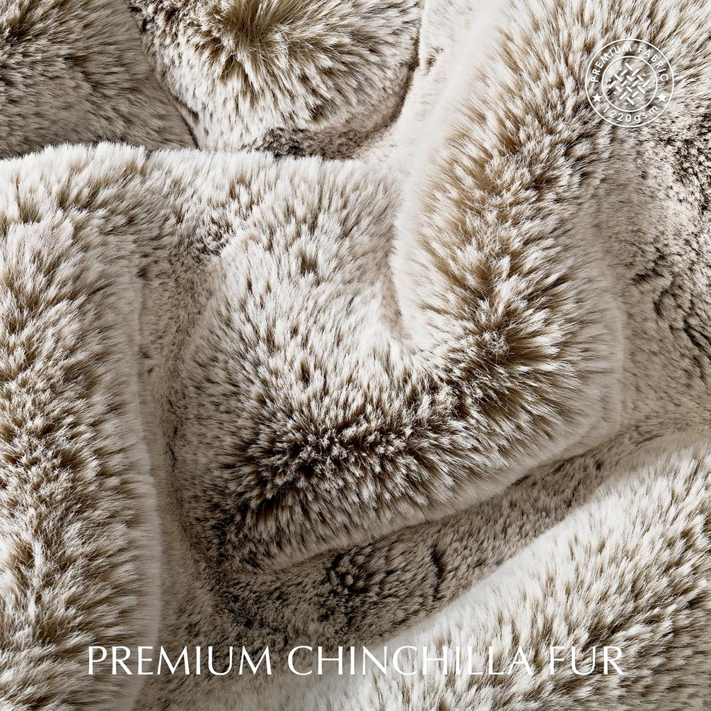 Faux Chinchilla Fur Throw Blanket, 50"x60", Champagne Fawn | Luxury, Super Soft, 1220GSM, Fluffy Cozy Mink