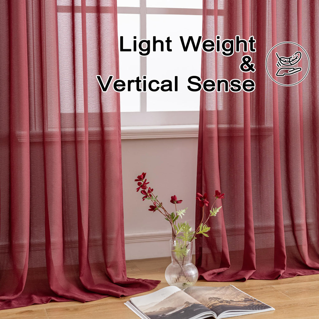 Red Pinch Pleat Sheer Curtains 90 Inch Length with Hooks 2 Panels