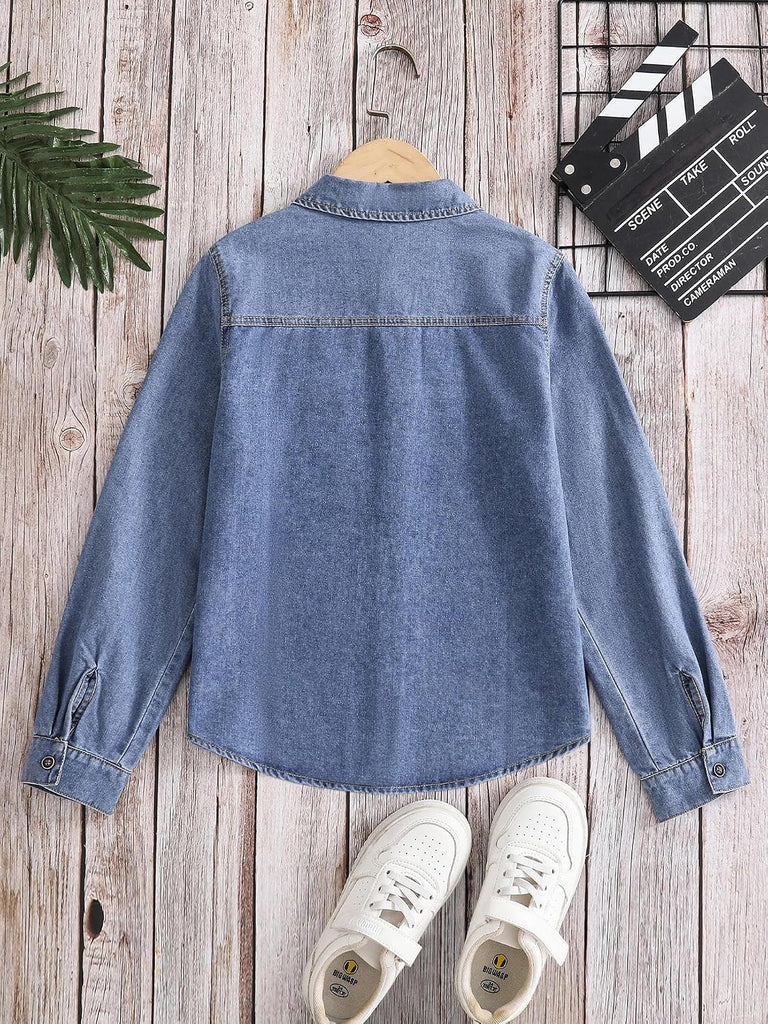 Boys Long Sleeve Button Down Denim Jacket with Pockets