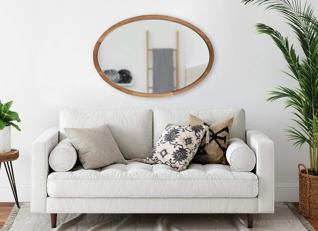 Hogan Farmhouse Oval Framed Wall Mirror, 24 x 36, Rustic Brown, Decorative Bulletin Board for Wall