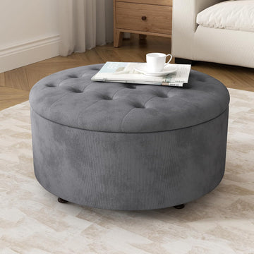 30 Inch Round Storage Ottoman,Modern Tufted Ottomans,Circular Coffee Table with Removable Top,Upholstered Large