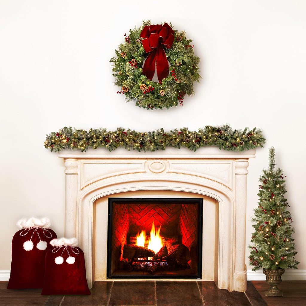 4 Foot Tall Pre-lit Carolina Potted Christmas Tree for Front Porch with 80 Soft White LED Lights on Auto Timer