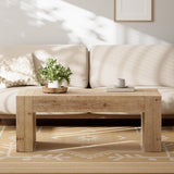 Modern Rustic Wood Coffee Table with Thick Legs, Rectangular Living Room Center Table, Natural Finish Design