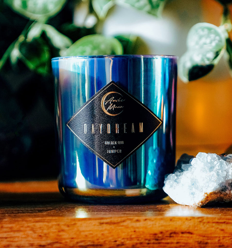 Golden Oud + Juniper Scented Luxury Soy Coconut Candle for Women | Slow 70+ Hour Burn | Wood Crackling Wicks | 12 Oz