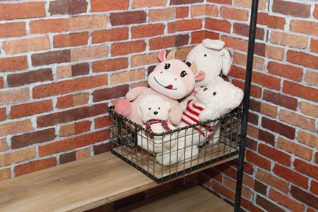 16" Wide Rectangular Sturdy Hand Welded Farmhouse Metal Wire Basket with Rustic Wooden Bottom For Shelves, Closet