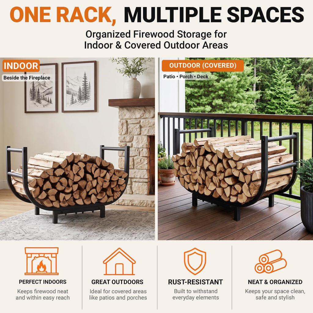 24-Inch Firewood Rack, 500 lb Heavy-Duty Steel Log Holder