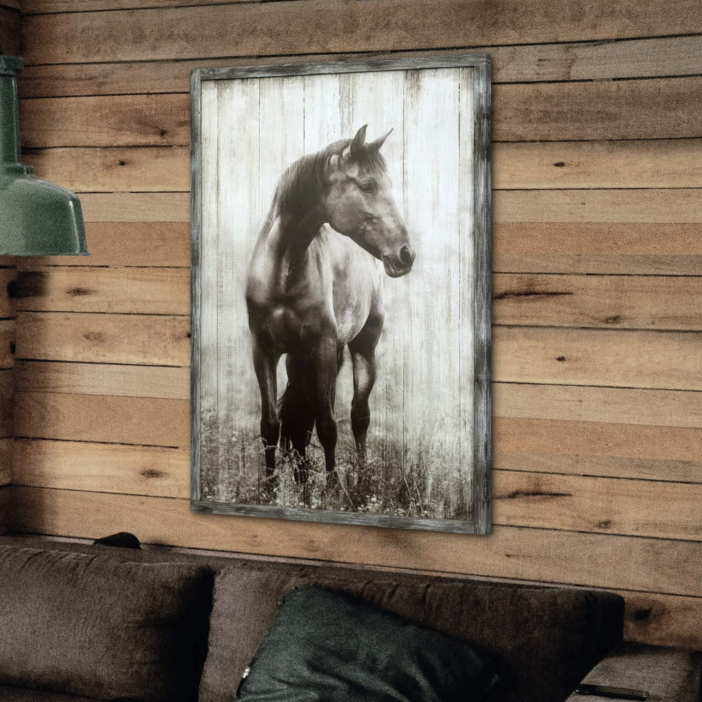 Wood Horse Framed Wall Art Western Artwork 16x12 Inch