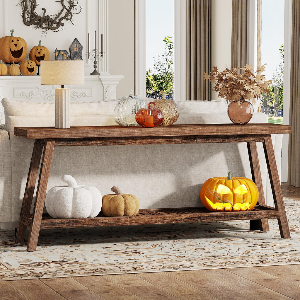 70.86-Inch Console Table for Entyrway, Farmhouse 2-Tier Entry Entrance Table, Narrow Long Sofa Table Behind Couch