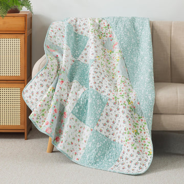 Cotton Quilted Throw Blanket, 50" x 60", Whispering Flowers