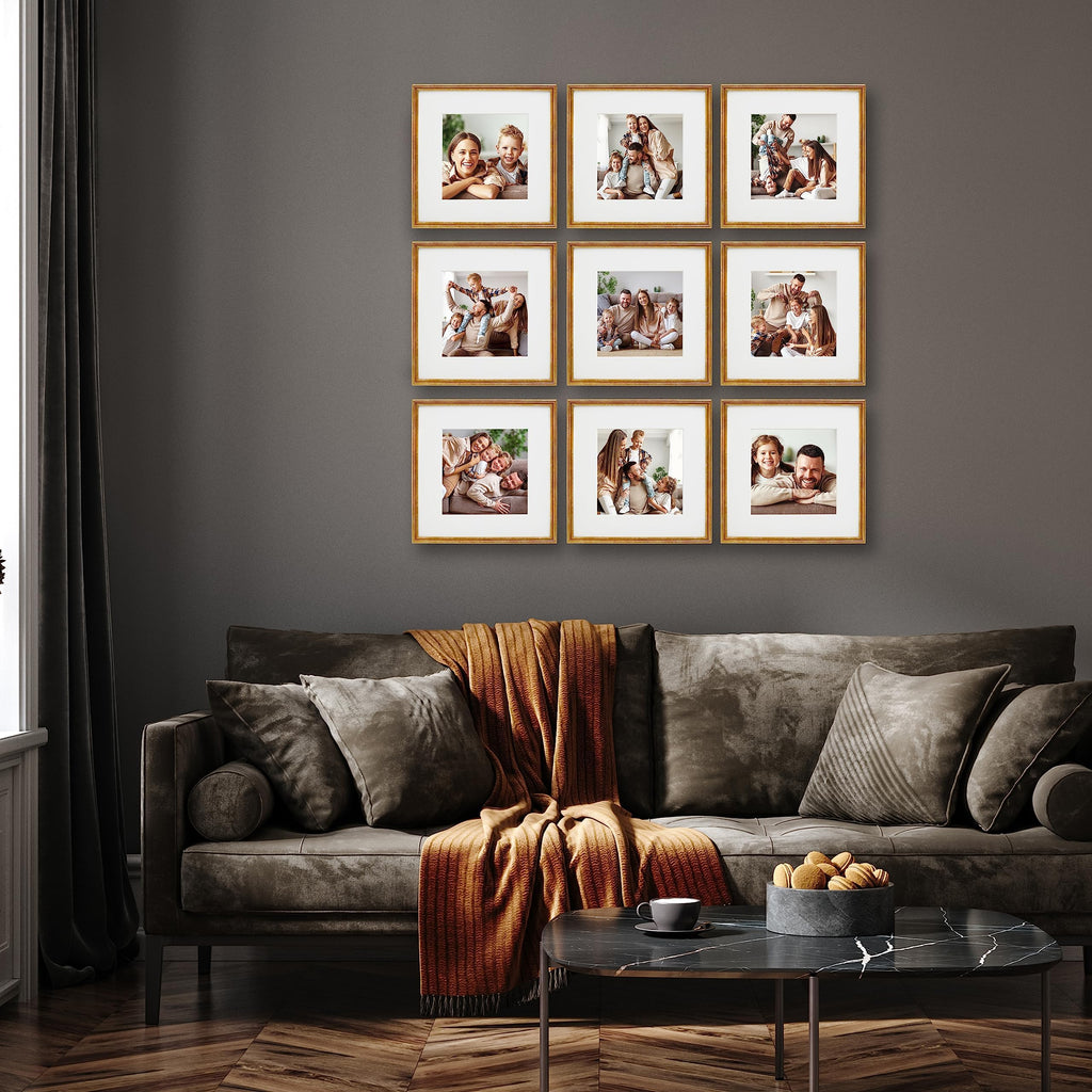 9 Piece Gallery Wall Frame Set, 12x12 Inch, Antique Bronze