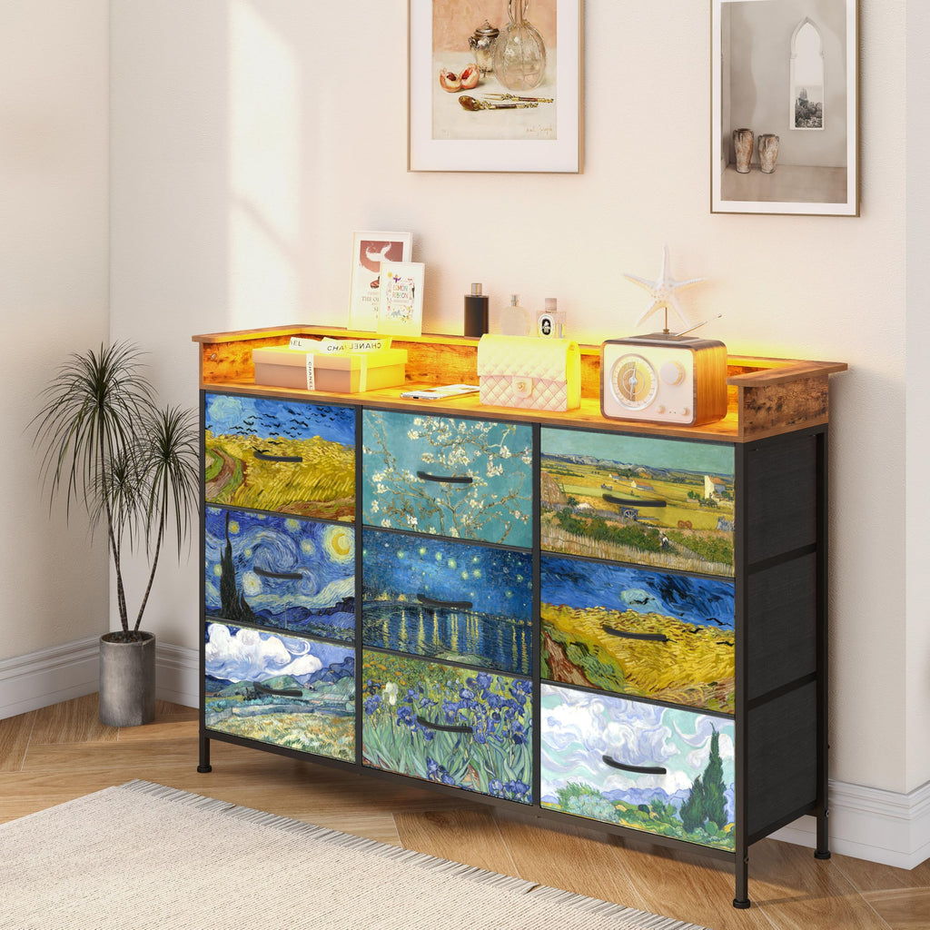 Dresser Van Gogh Dressers with 9 Drawers Chest of Drawers Fabric Clothes Drawer Fabric Closet Organizer Entryway