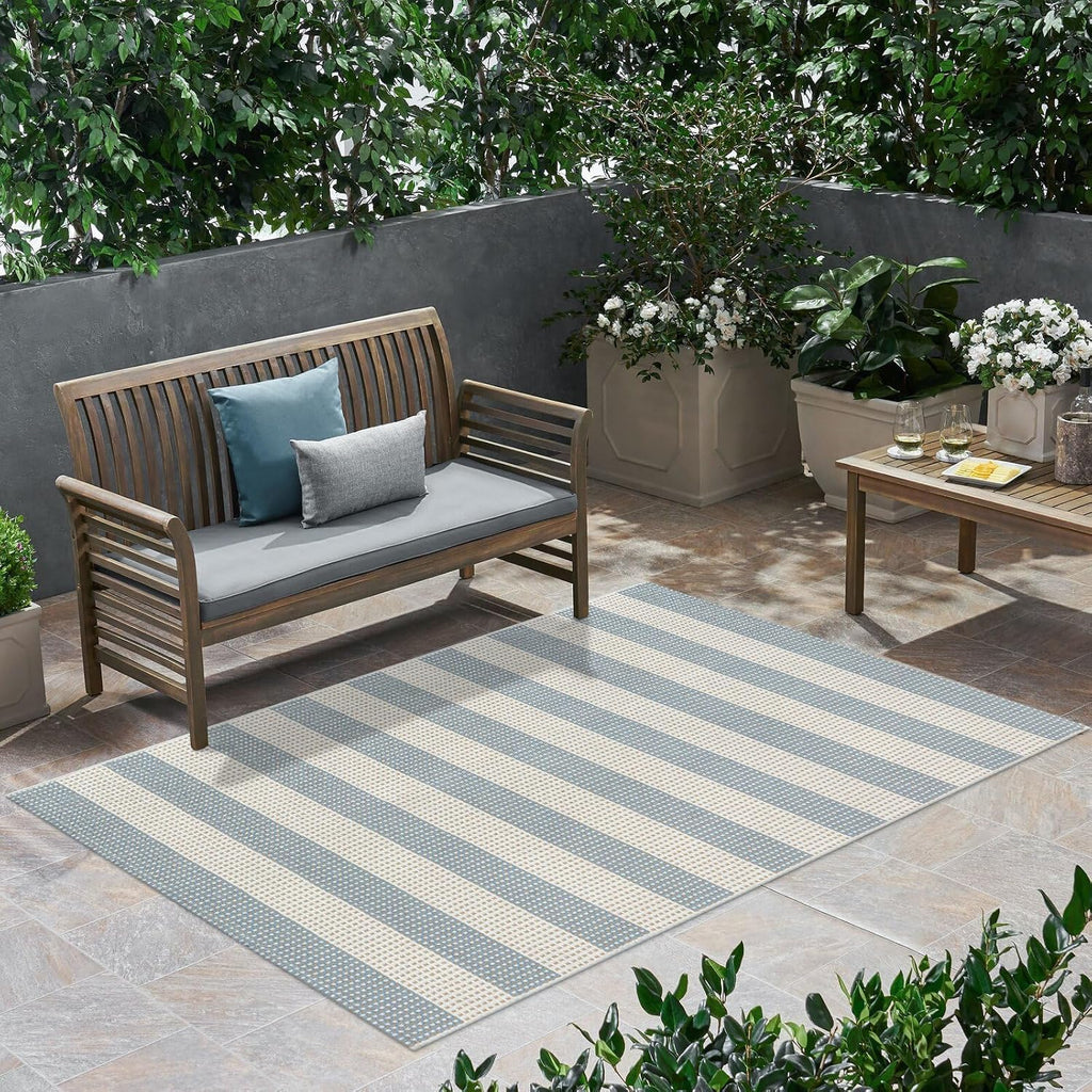 Coastal Outdoor Patio Rug Washable Striped Front Porch Mat