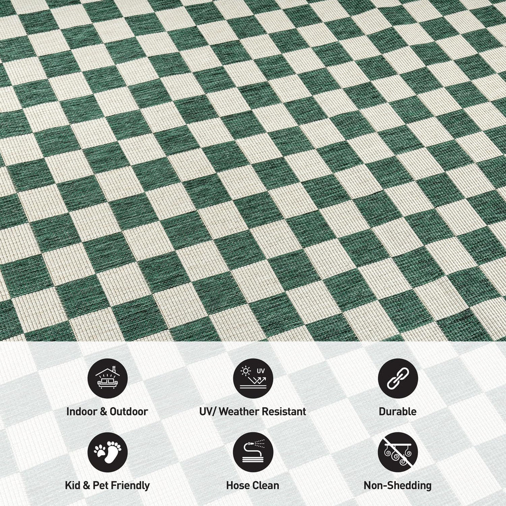 Indoor/Outdoor Checkered Weather Resistant Runner Rug Green