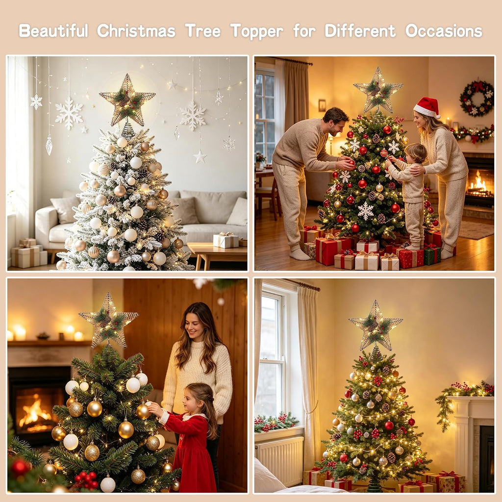 Tree Topper Lighted Star with 6H Timer 79" Cable 20LEDs, Brown