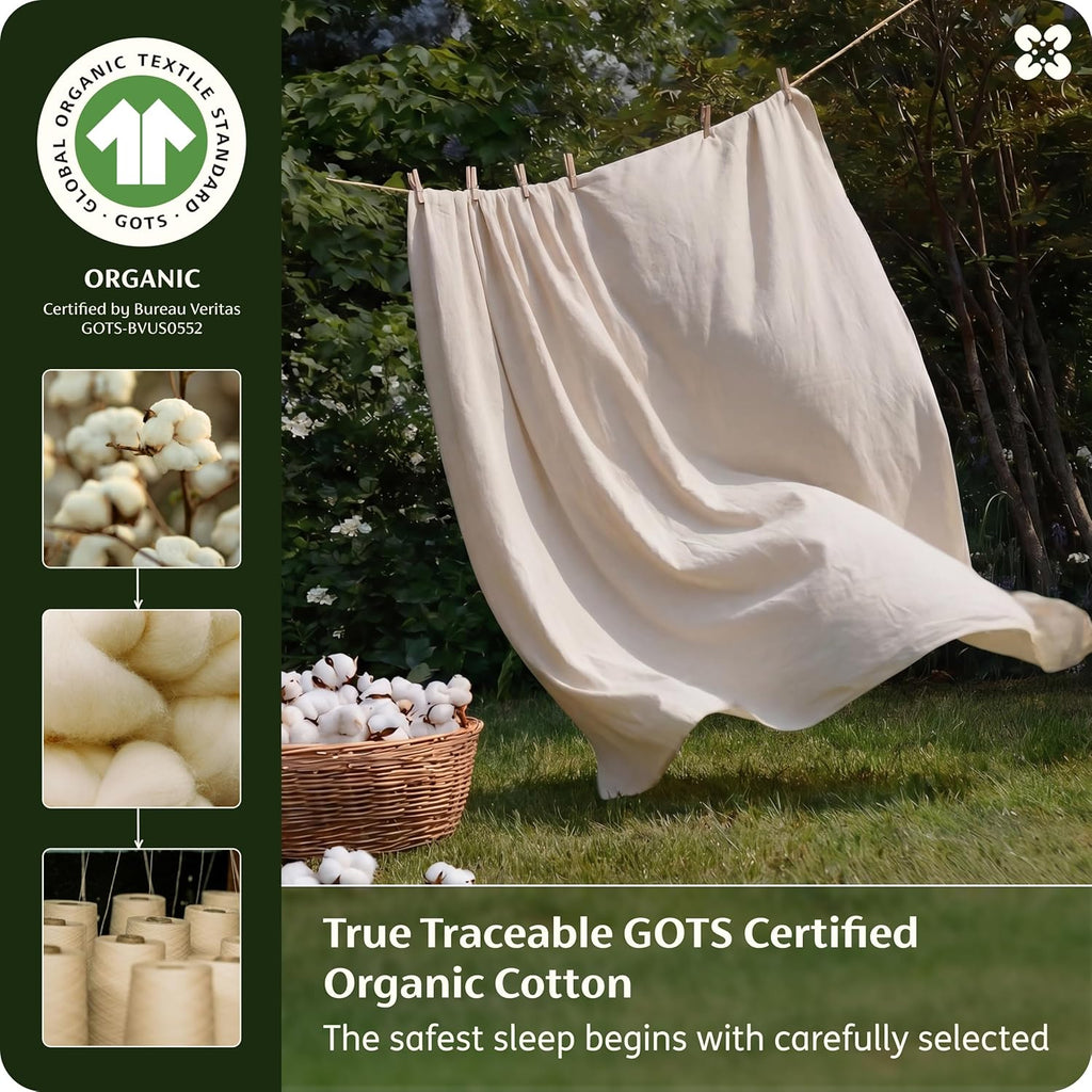 100% Organic Cotton Queen Duvet Cover Set, Linen, 90" 90" | GOTS Certified, Luxury PureWoven, Zipper Closure