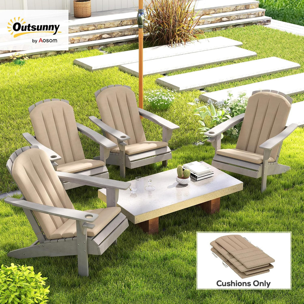 Adirondack Chair Cushion Set of 4, 49" x 20" x 2", Beige | Outdoor Cushions with Ties, 25D High-Density Foam, High
